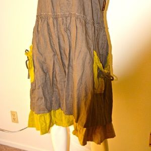 NEW Two-Tone Knee-Length 100% Linen Midi Skirt